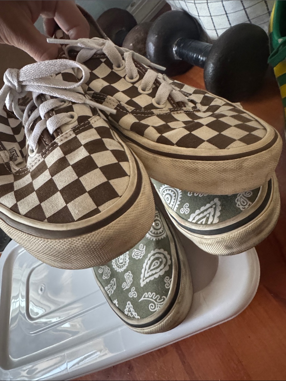 Vans Checkerboard Brown & Olive Paisley Canvas Sneakers - Picture 3 of 4